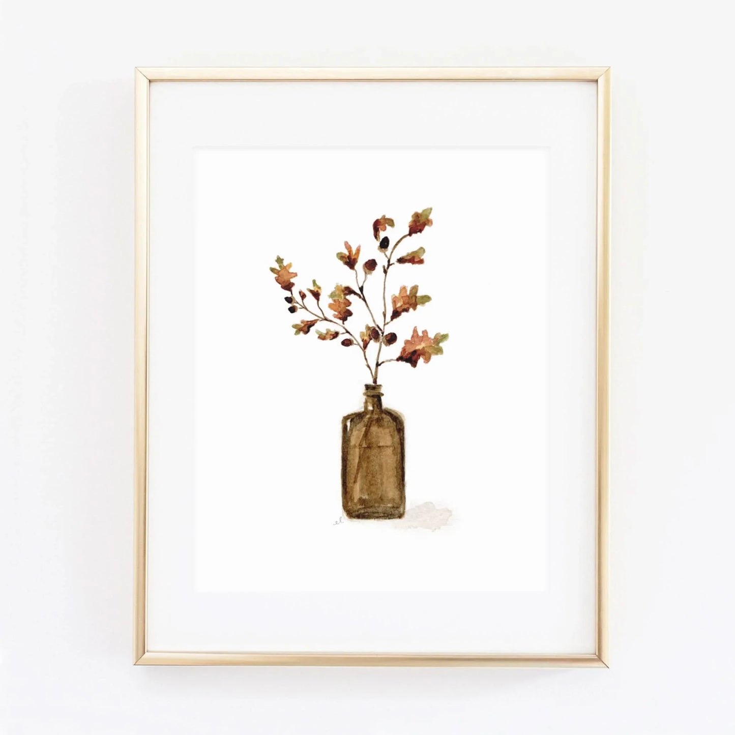 acorn branch watercolor wall art print