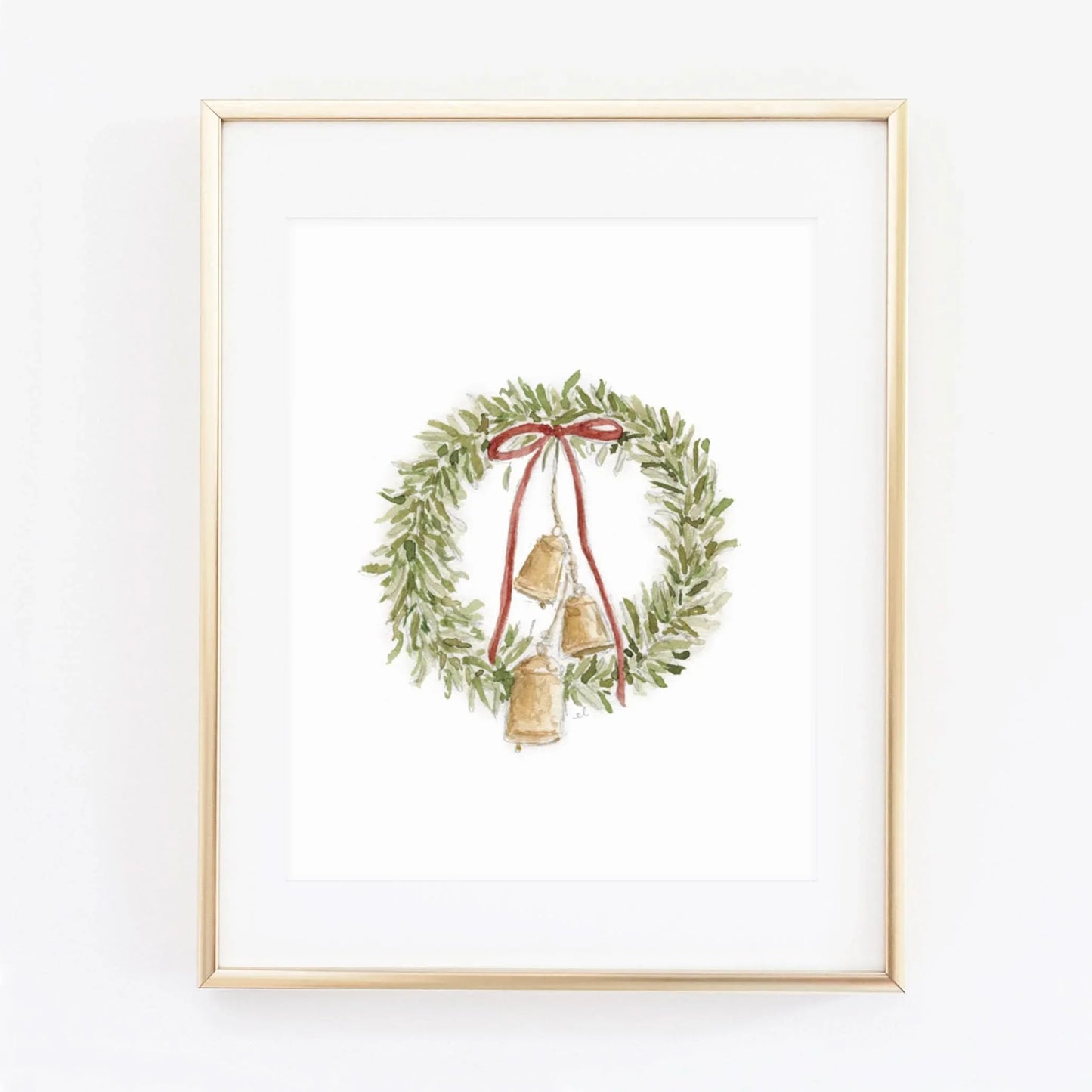 bell wreath watercolor wall art print