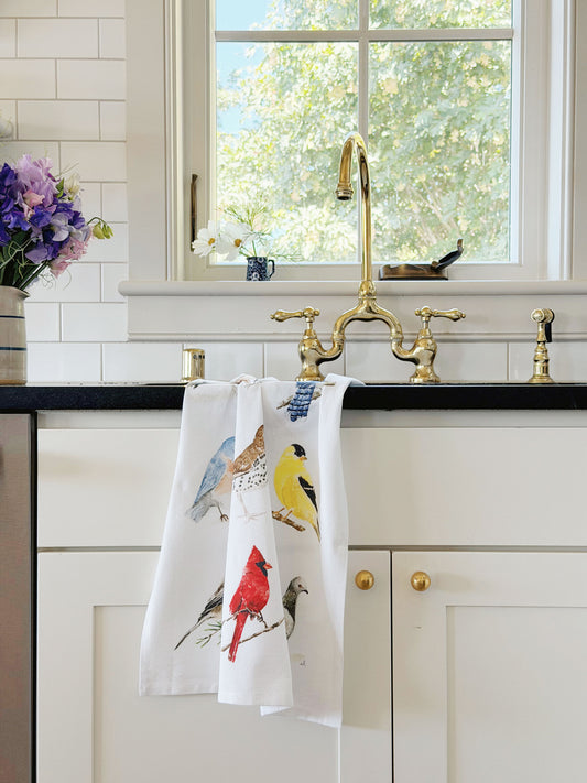 birds cotton tea towel