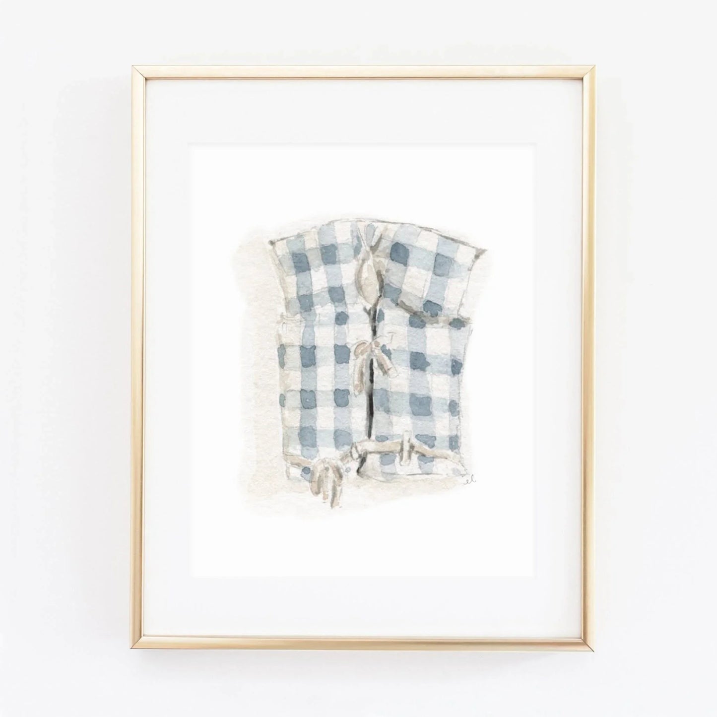 blue gingham boat coat art print - emily lex studio