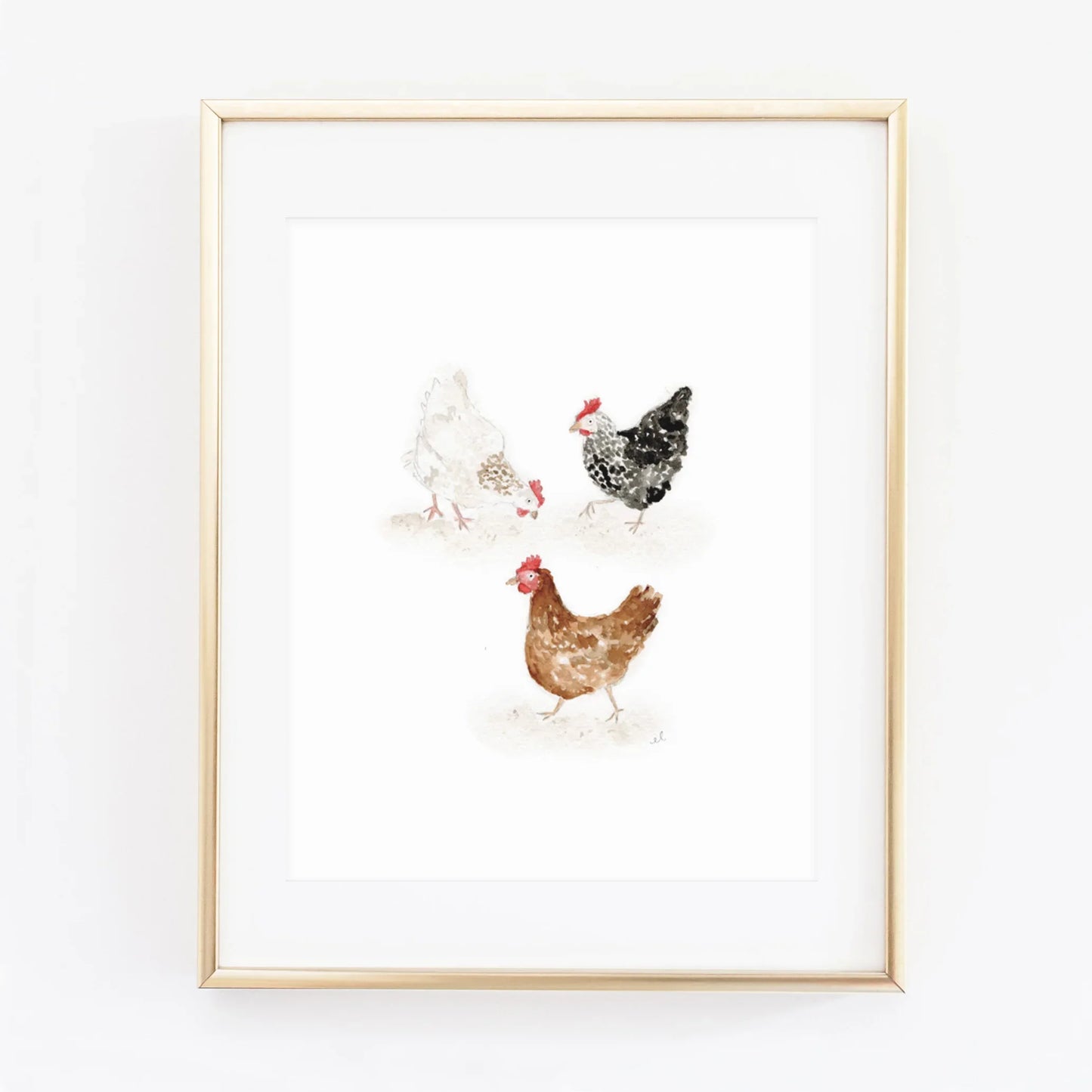 chickens watercolor wall art print