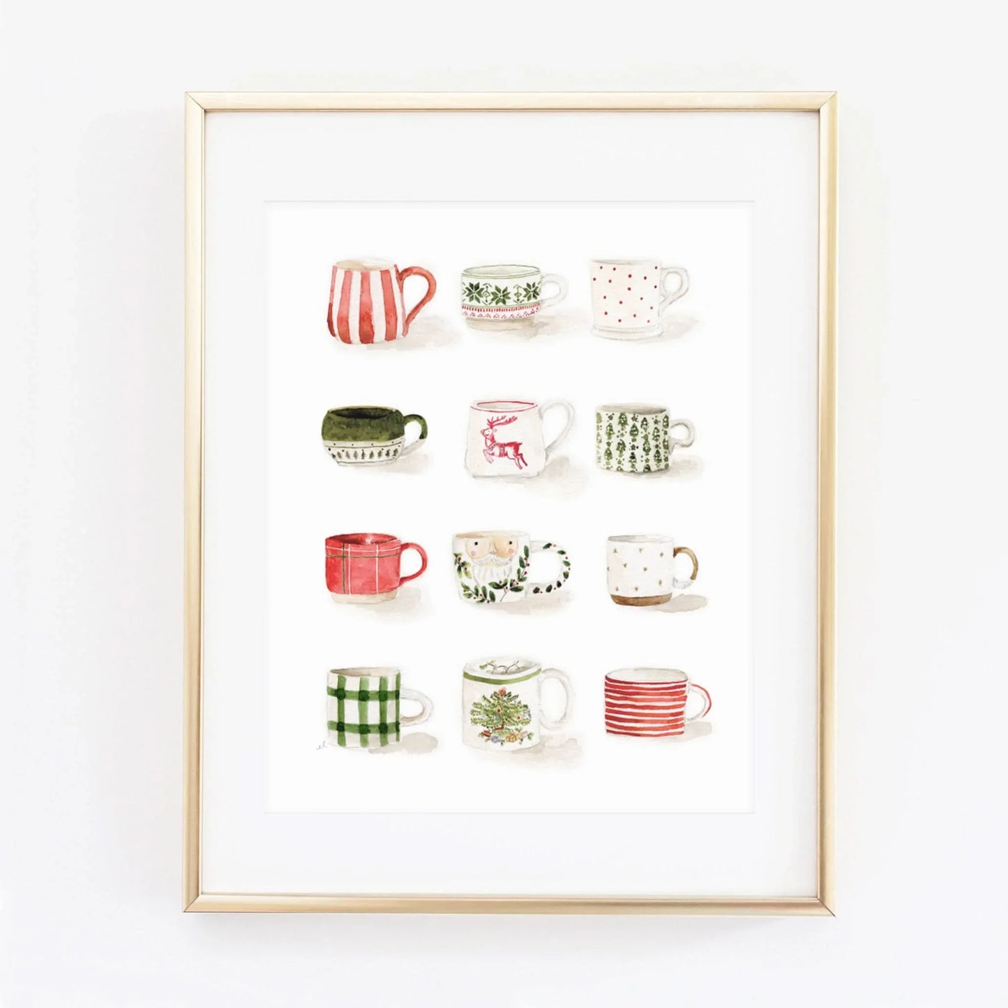 christmas mugs watercolor wall art print