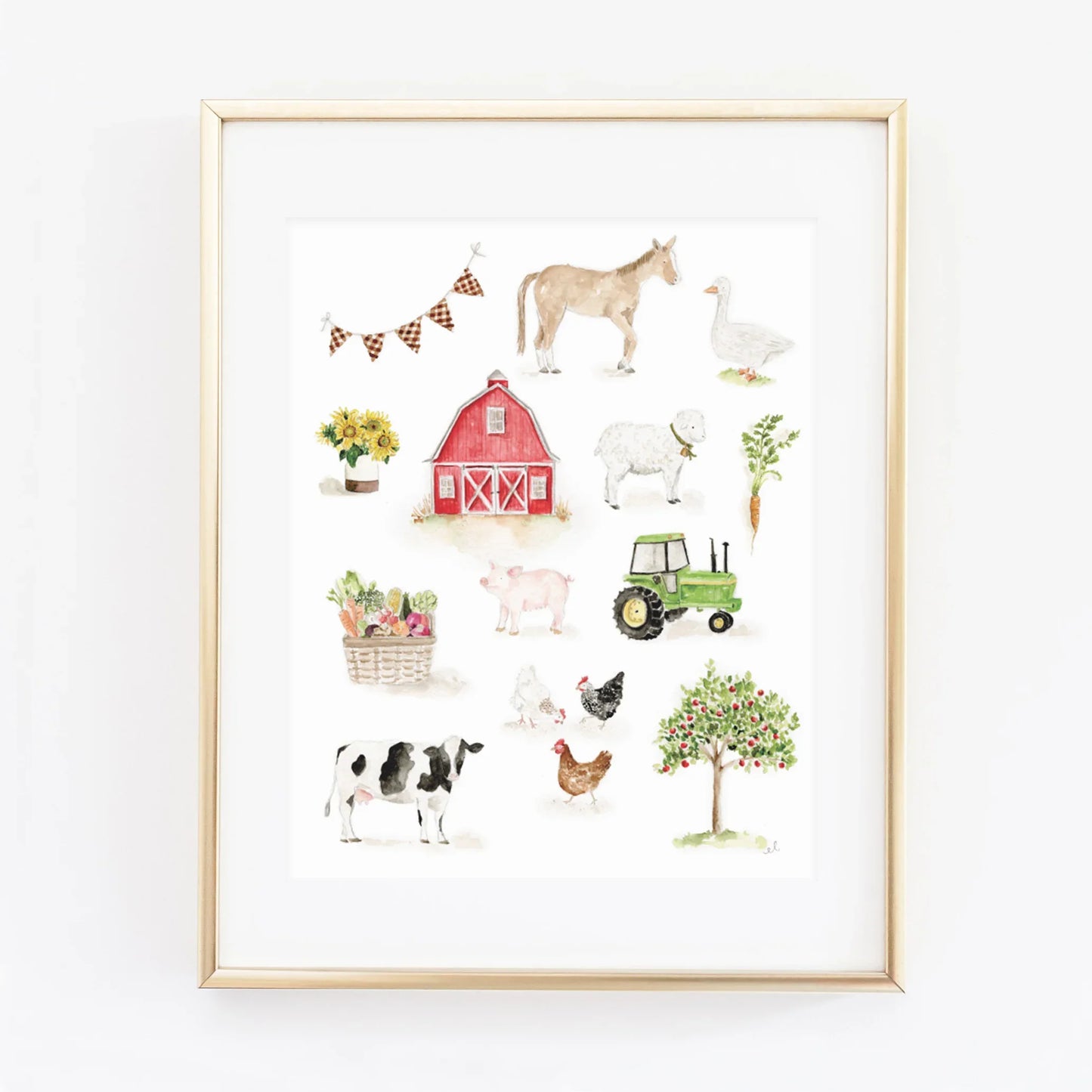 farm collection watercolor wall art print