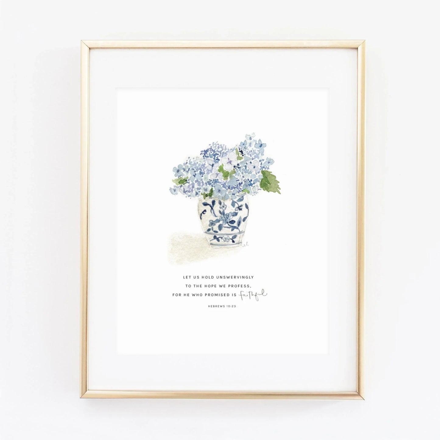 hebrews 10:23 hydrangea bouquet scripture print - emily lex studio