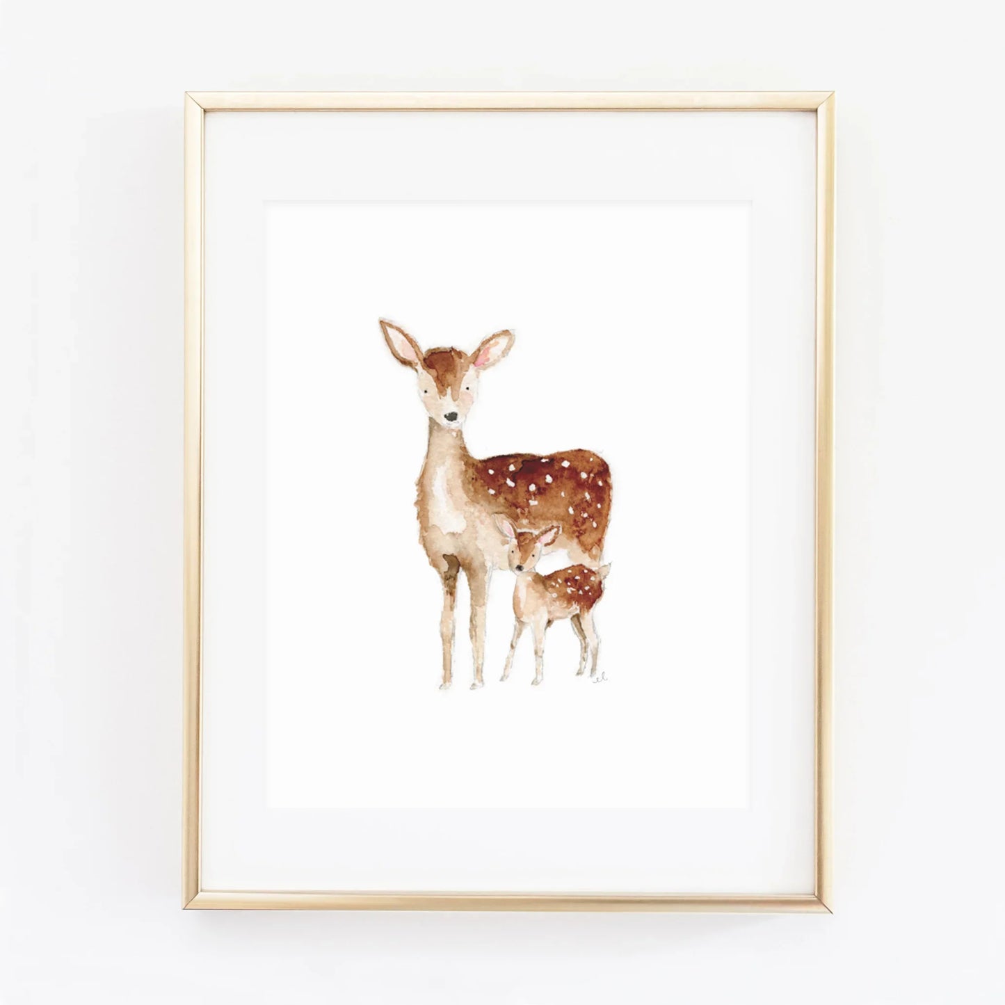mama + baby deer watercolor wall art print