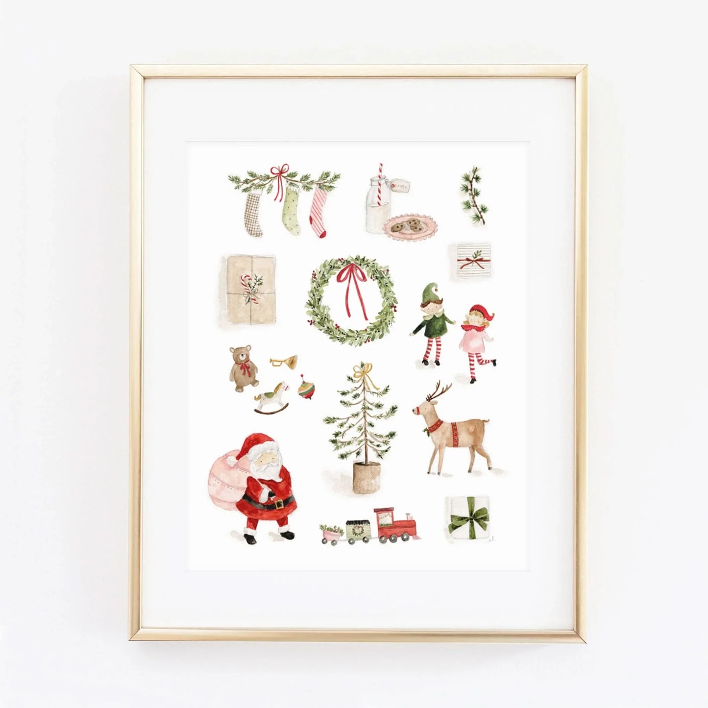 santa's workshop watercolor wall art print