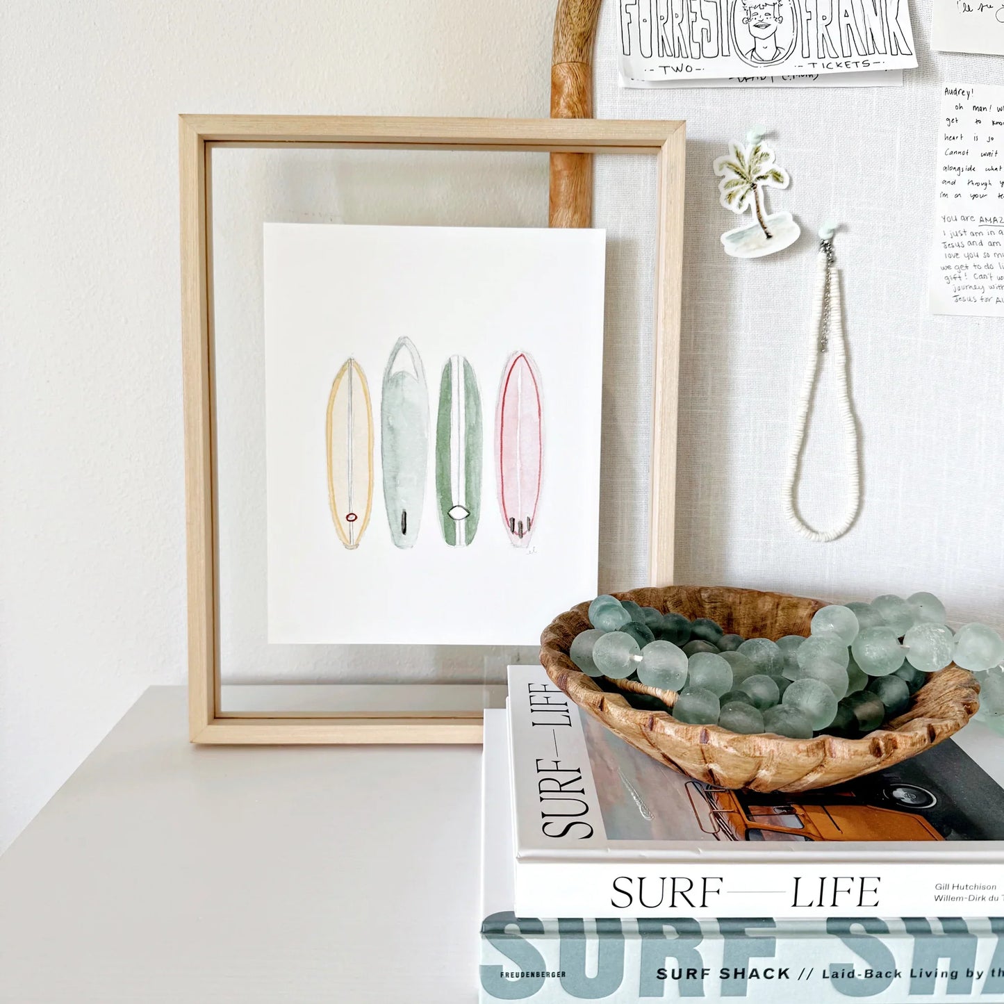 surfboard tropical watercolor wall art print