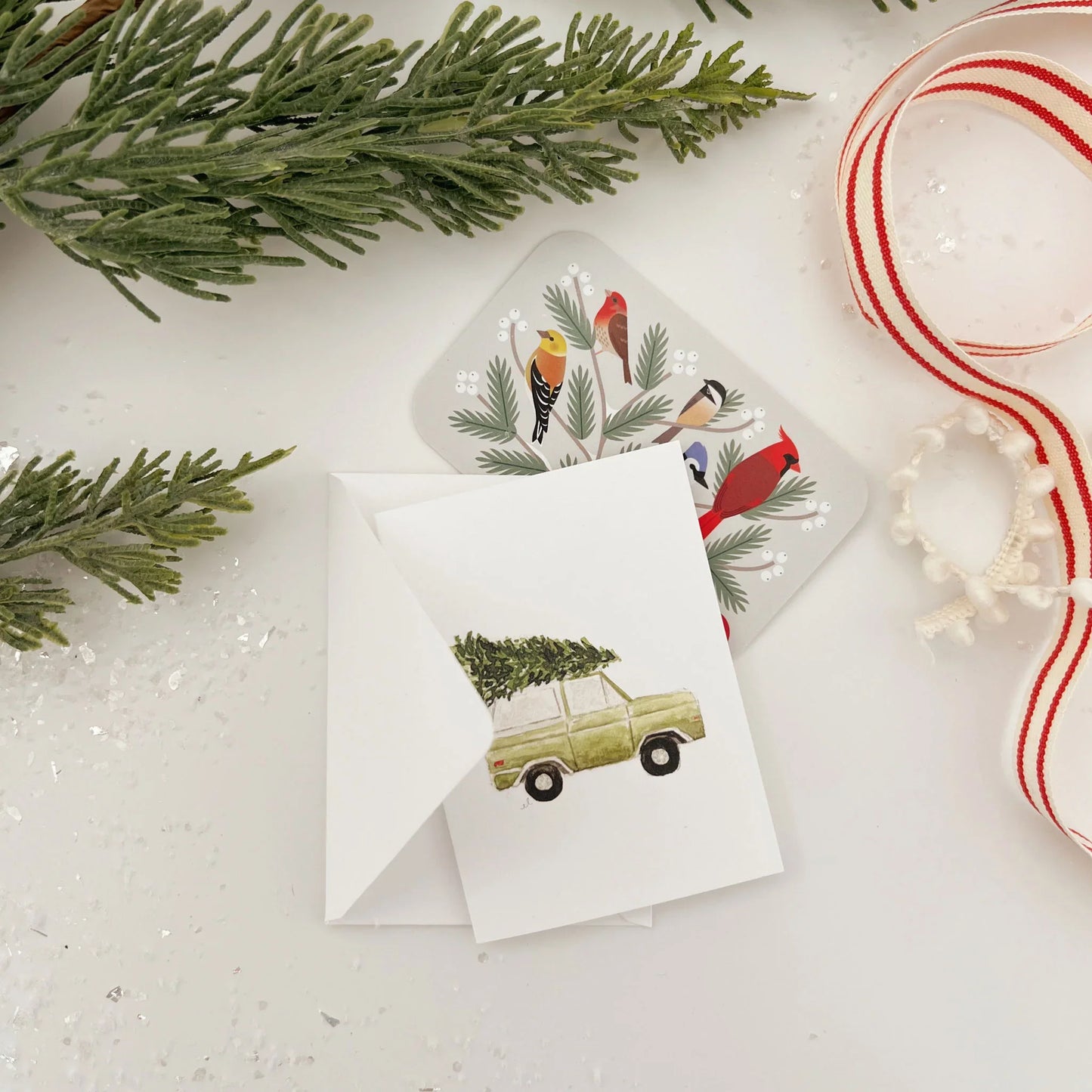 christmas tree truck mini enclosure notecard