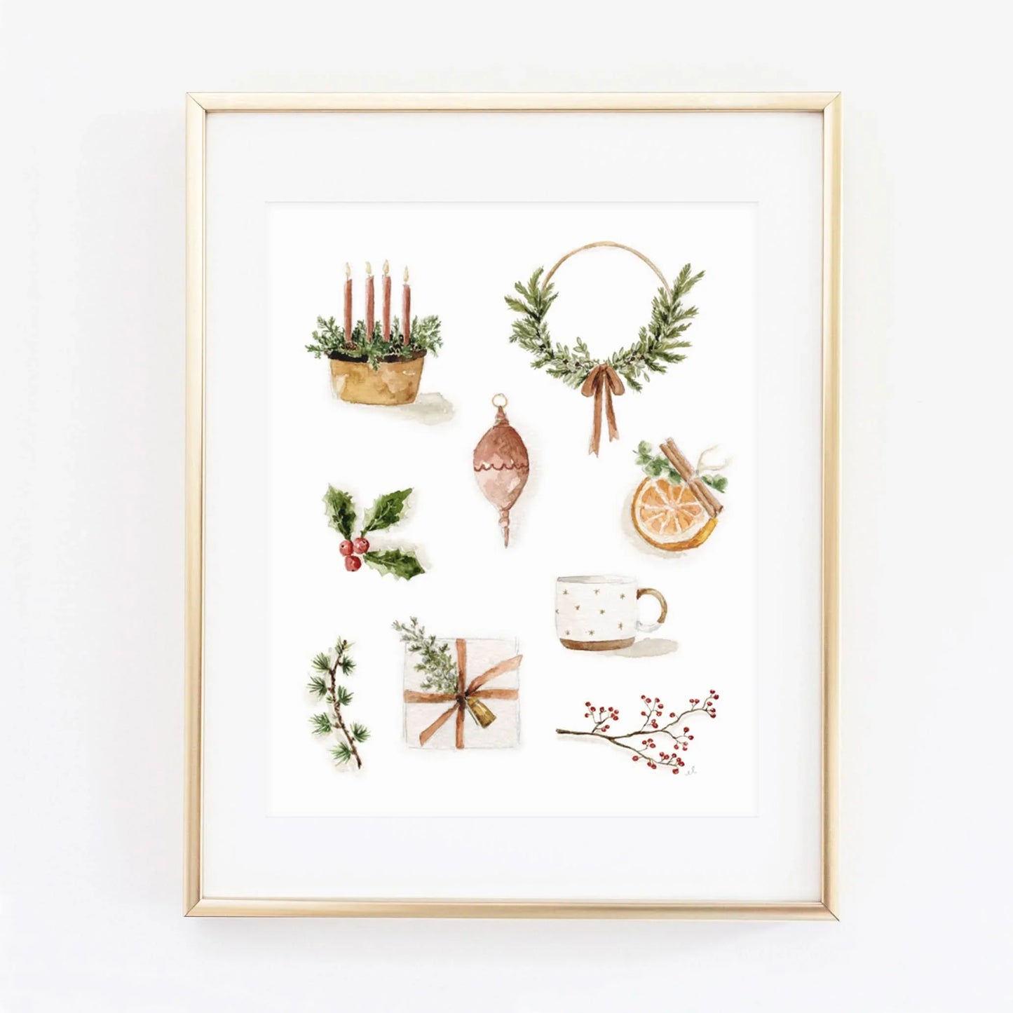 yuletide watercolor wall art print