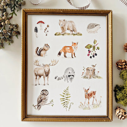 woodland watercolor forest animal wall art print