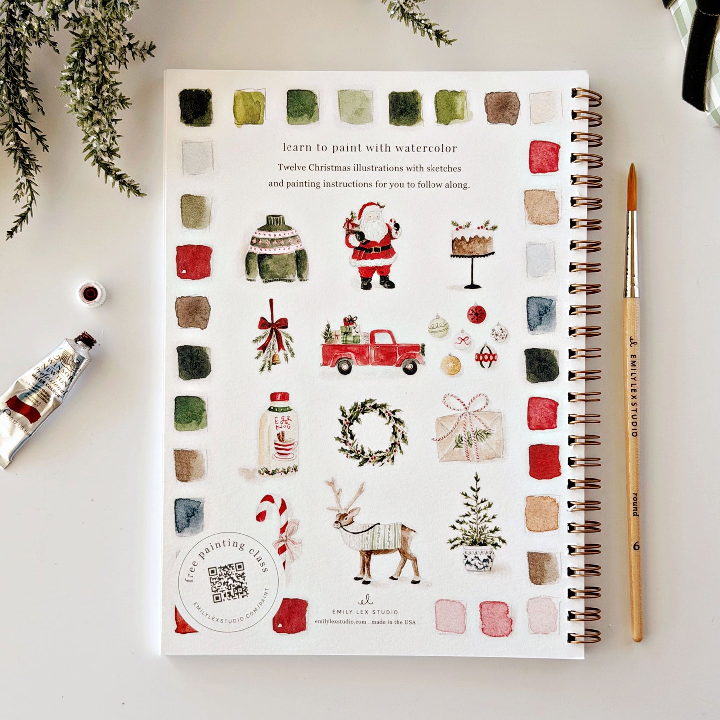 classic christmas watercolor workbook