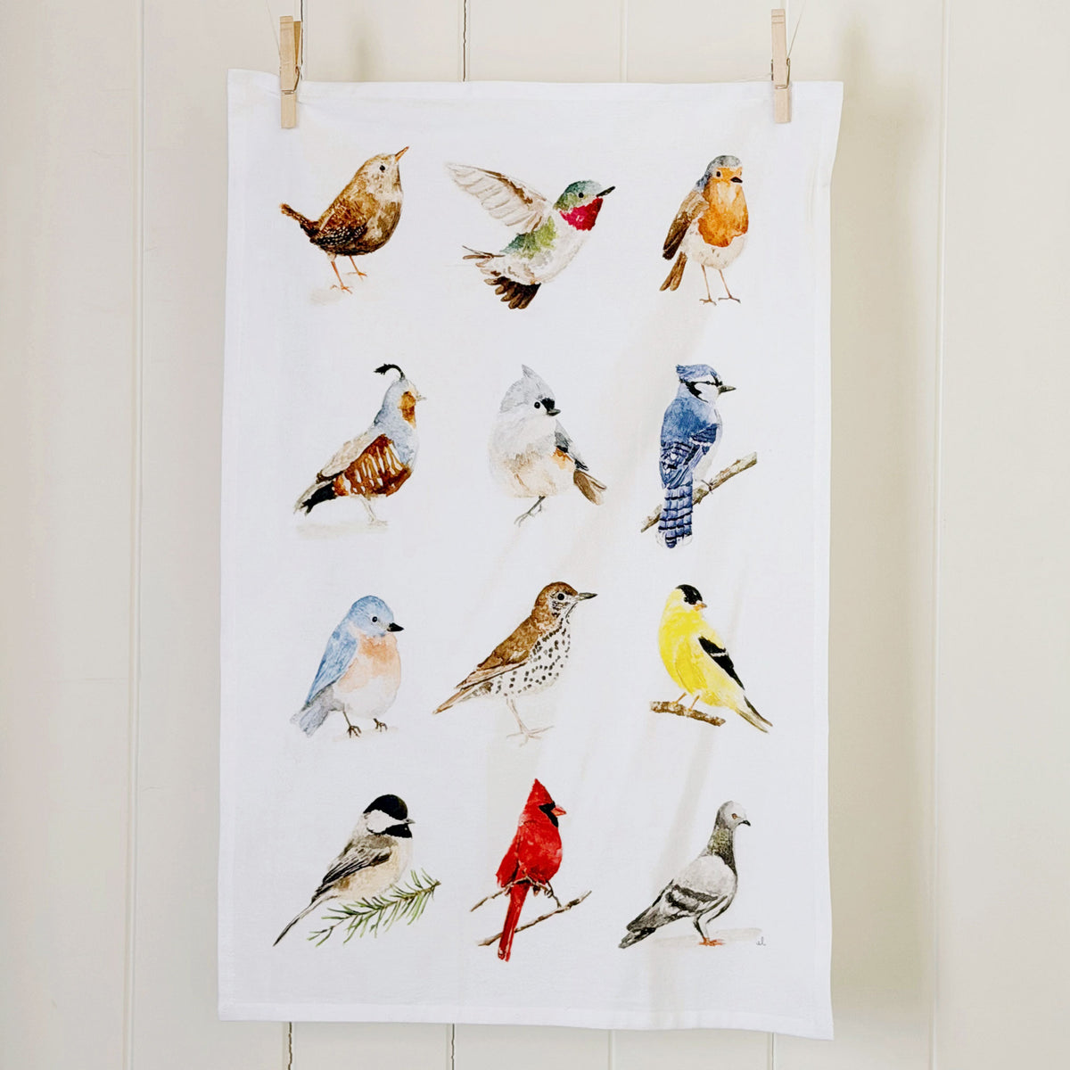 birds cotton tea towel