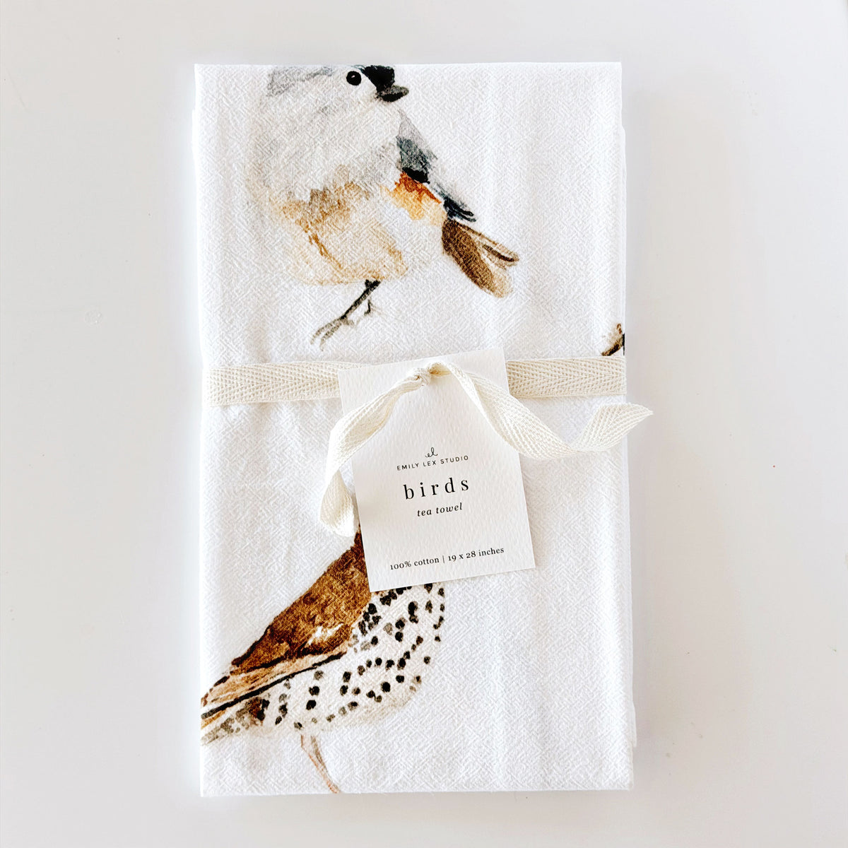 birds cotton tea towel
