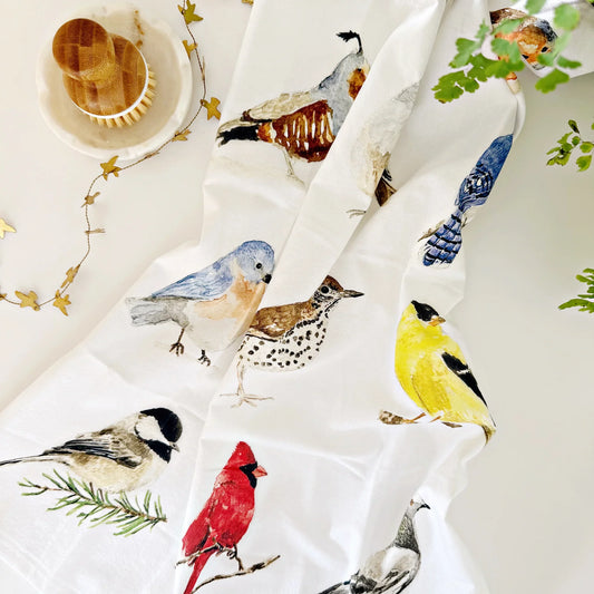 birds cotton flour sack tea towel