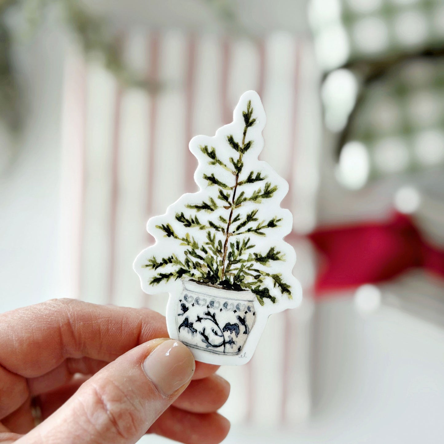 blue potted tree sticker
