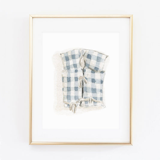 blue gingham boat coat art print - emily lex studio