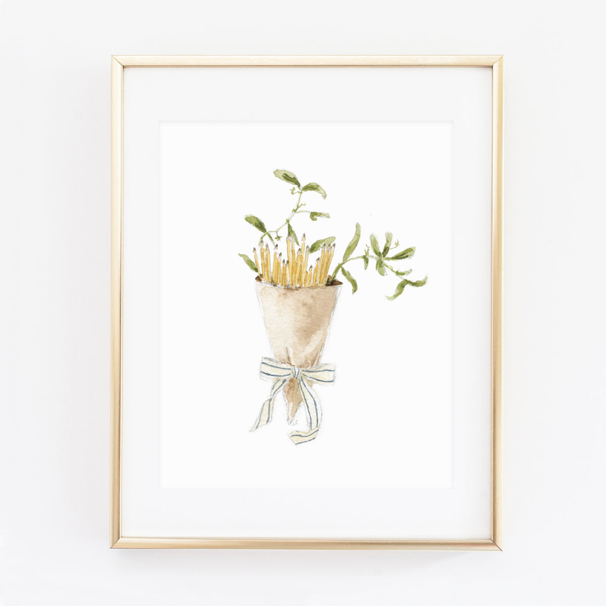 pencil bouquet watercolor wall art print