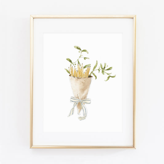 pencil bouquet watercolor wall art print
