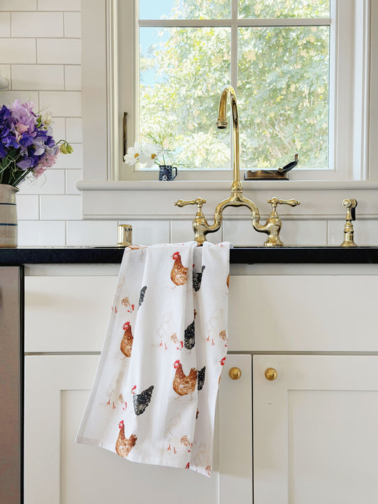 chickens cotton tea towel