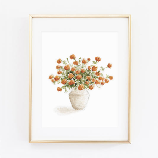 chrysanthemum bouquet watercolor wall art print