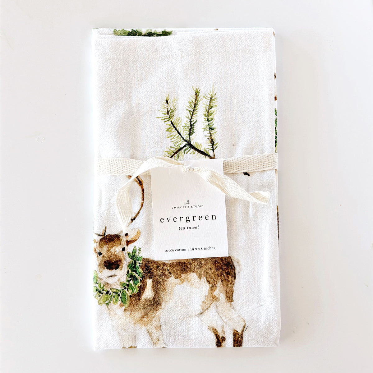 evergreen christmas cotton tea towel