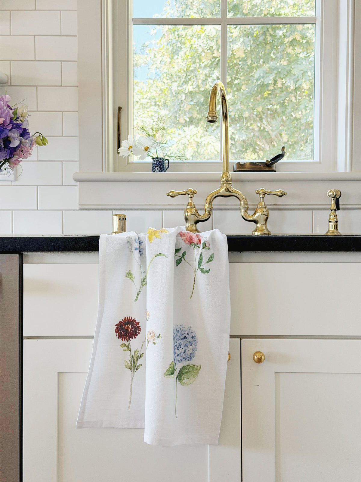 garden flowers cotton tea towel