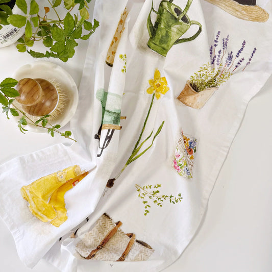 garden cotton flour sack tea towel
