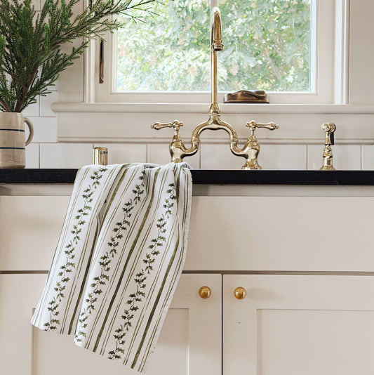 holly stripe cotton tea towel