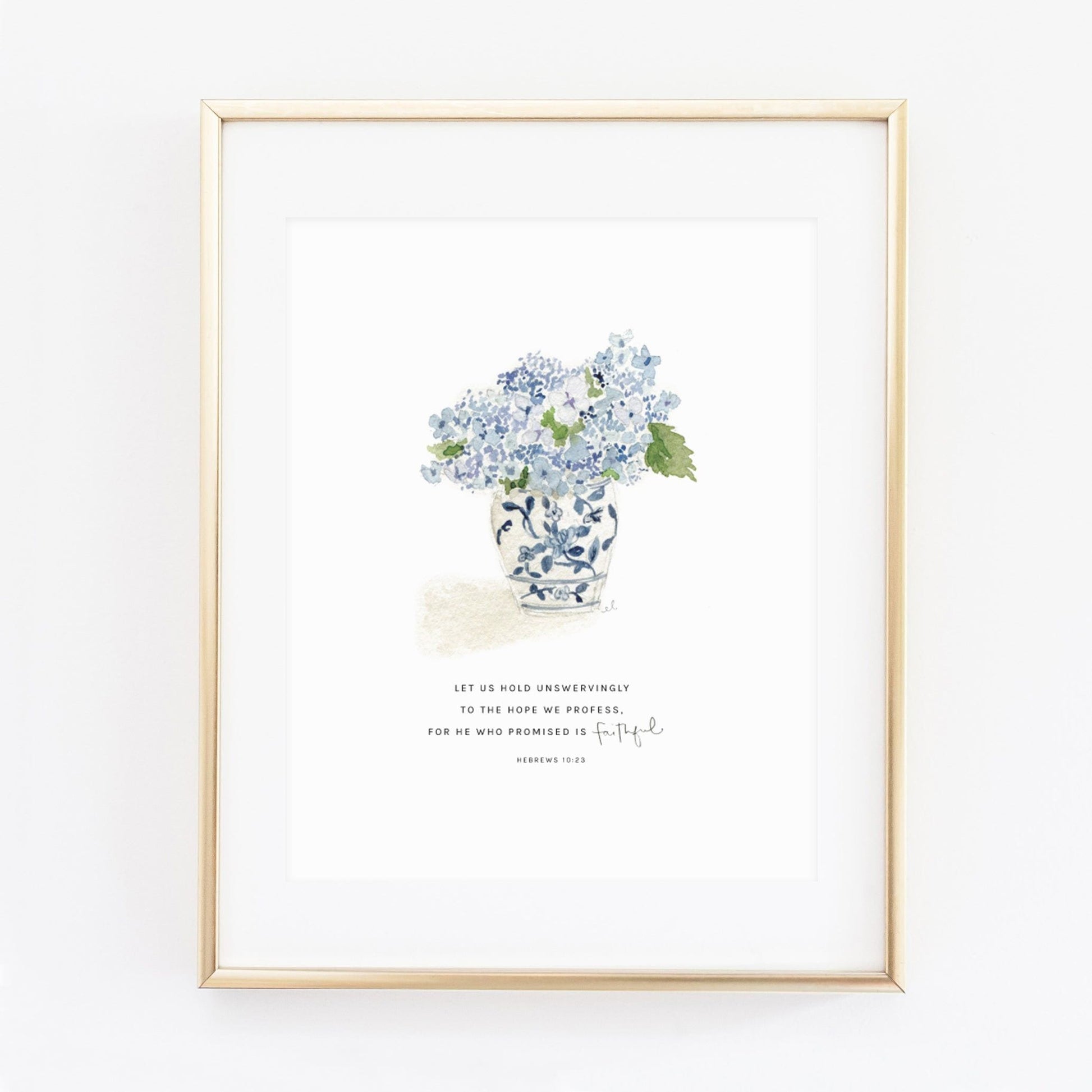 hebrews 10:23 hydrangea bouquet scripture print - emily lex studio