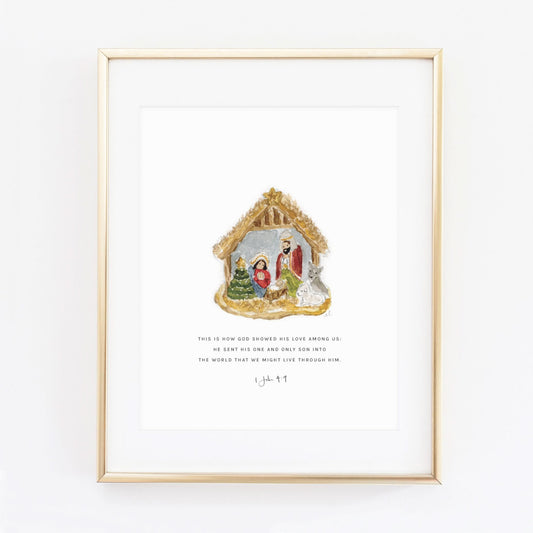 1 john 4:9 nativity ornament scripture print