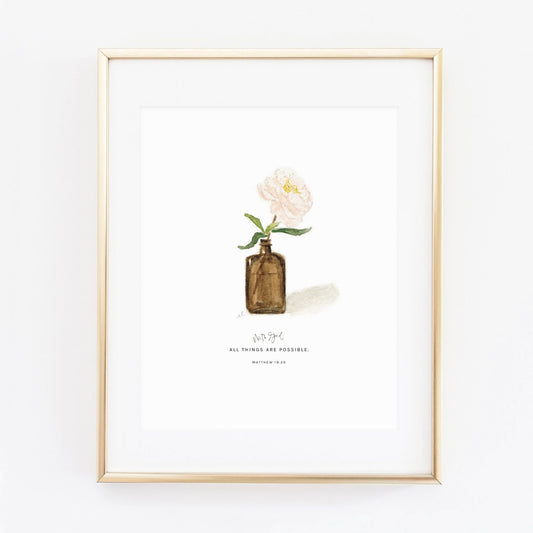 matthew 19:26 peony scripture print - emily lex studio