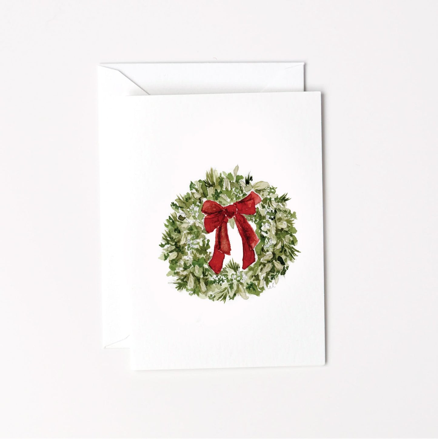 red bow wreath mini notecard