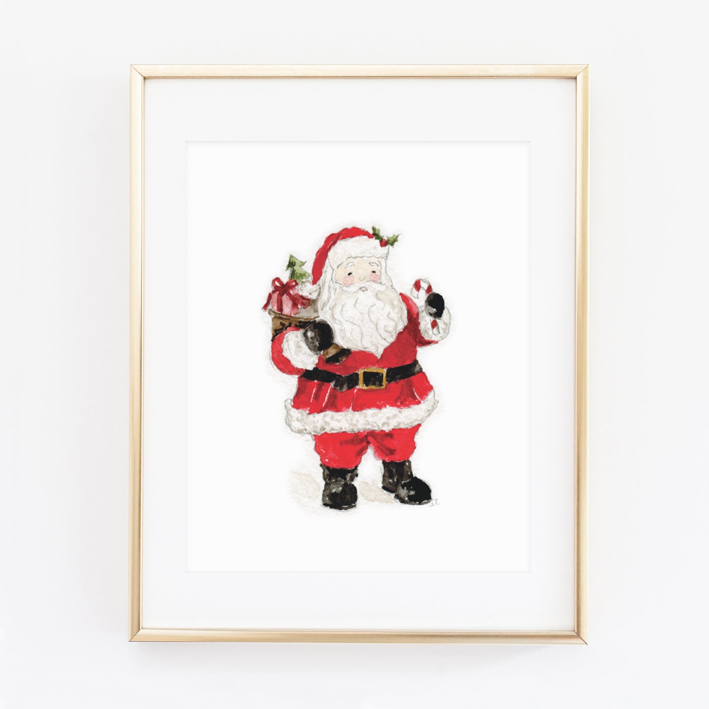santa watercolor wall art print