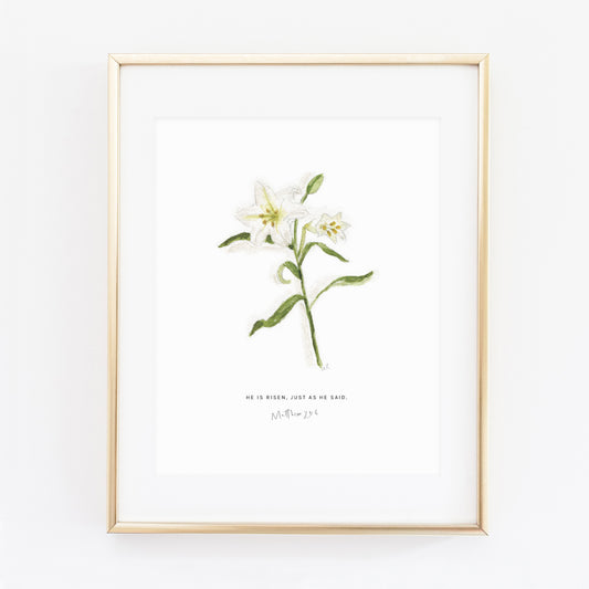 matthew 28:6 easter lily scripture print