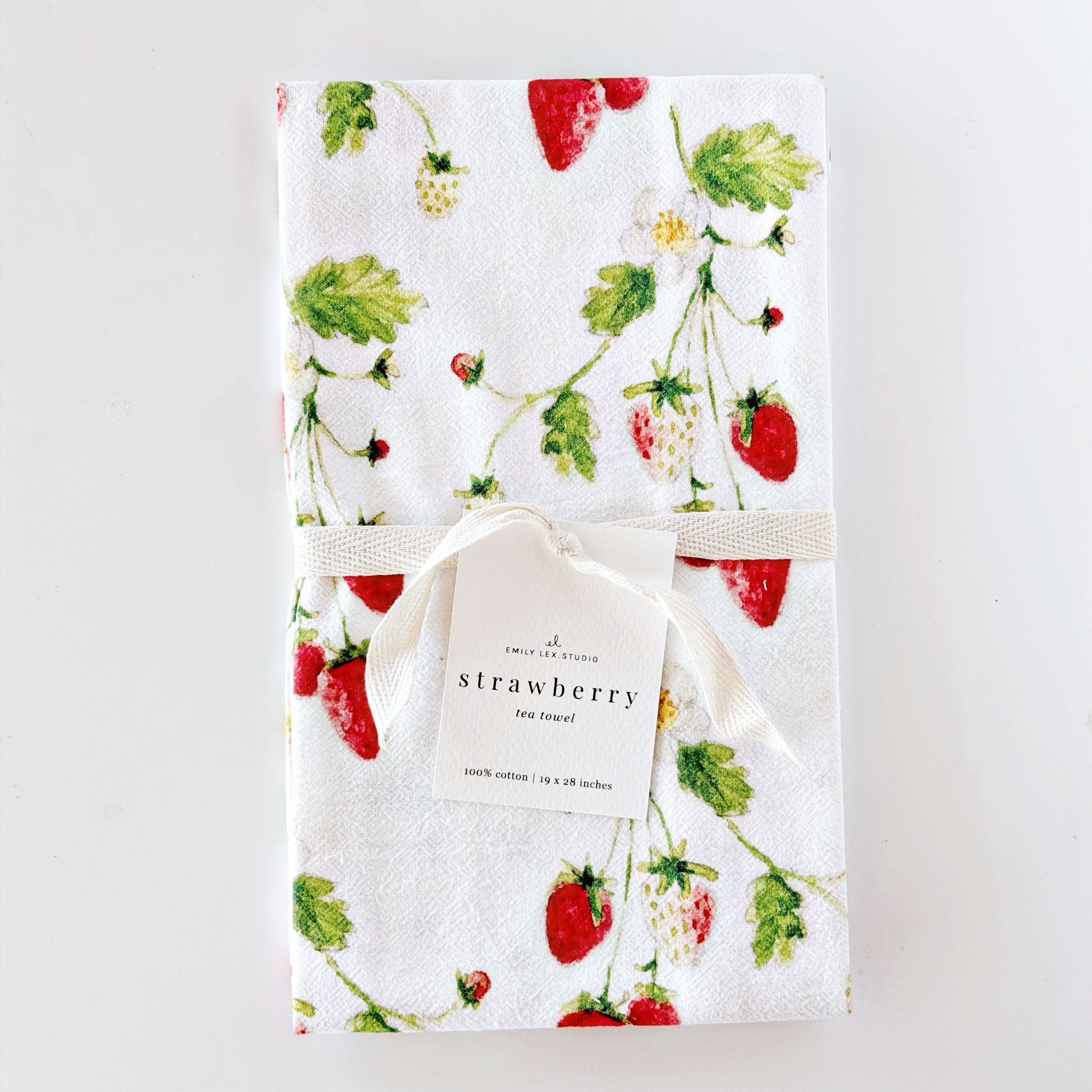 strawberry cotton tea towel – emily lex studio