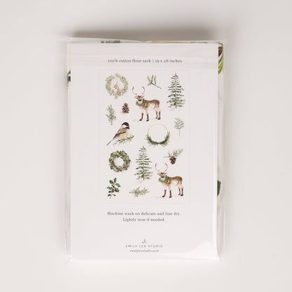 evergreen christmas tea towel - emily lex studio