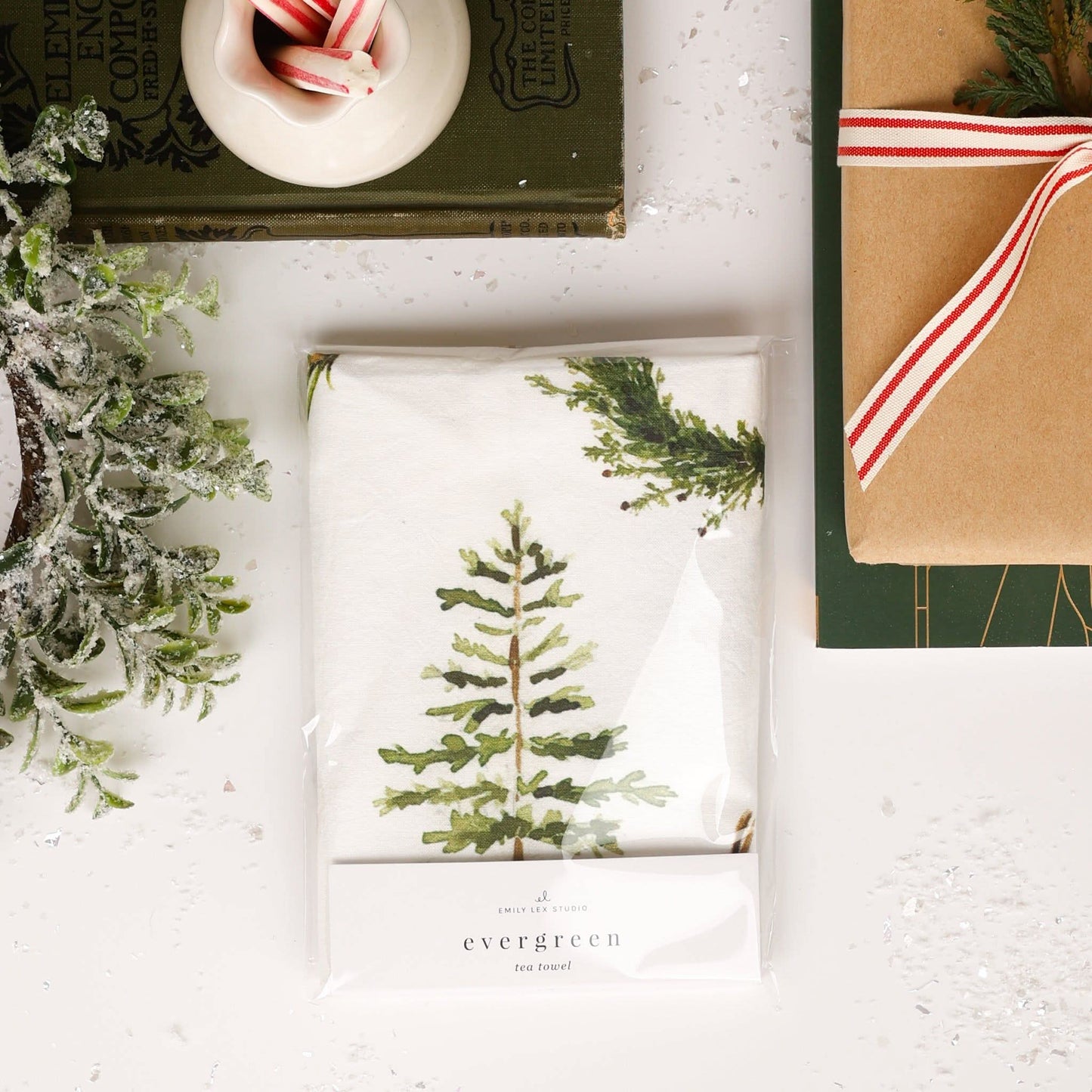 evergreen christmas tea towel - emily lex studio