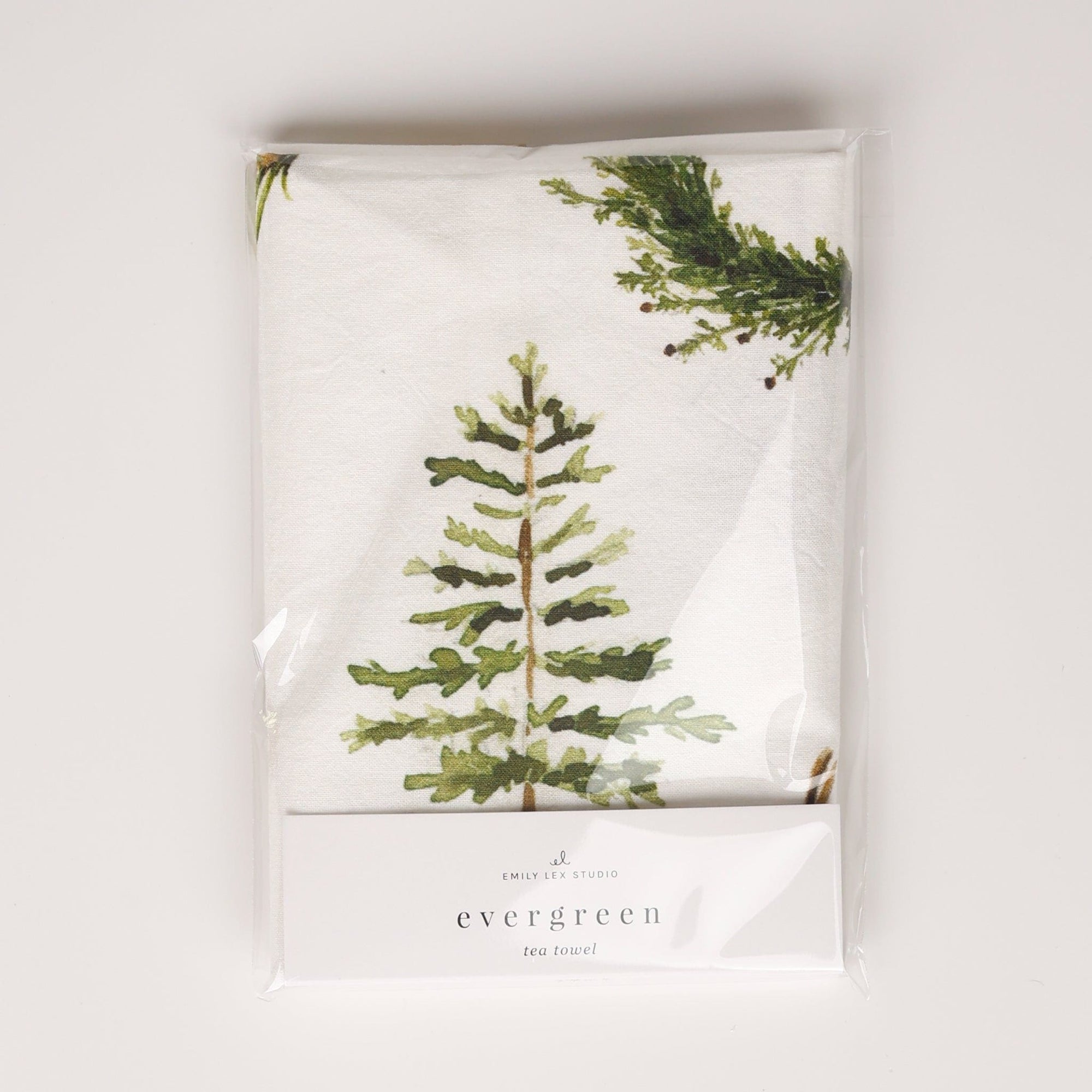 evergreen christmas tea towel - emily lex studio