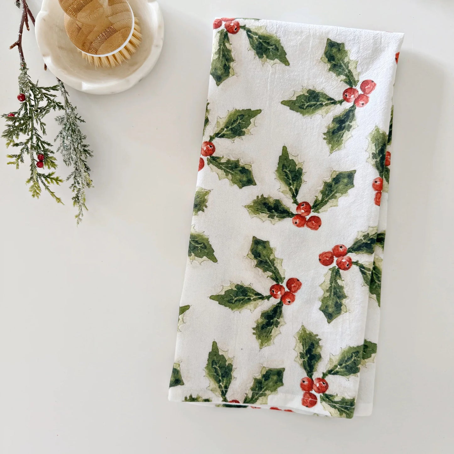 holly berry cotton flour sack tea towel