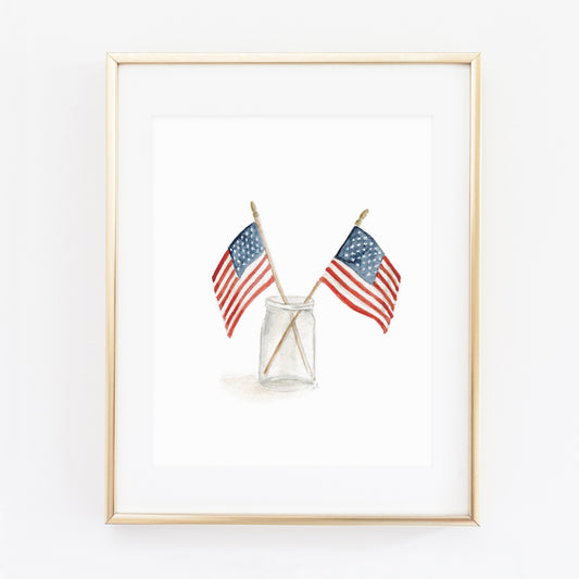 flags in mason jar watercolor wall art print