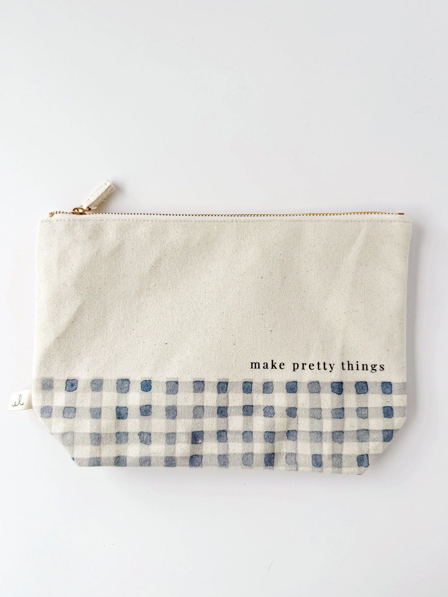 canvas zipper pouch "make pretty things" gingham